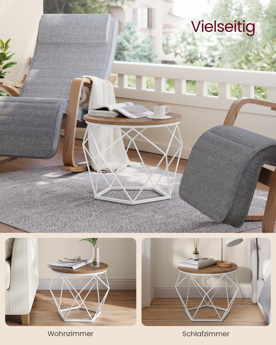 Couchtisch 2er Set mit abnehmbarer Tischplatte honigbraun-wolkenweiß