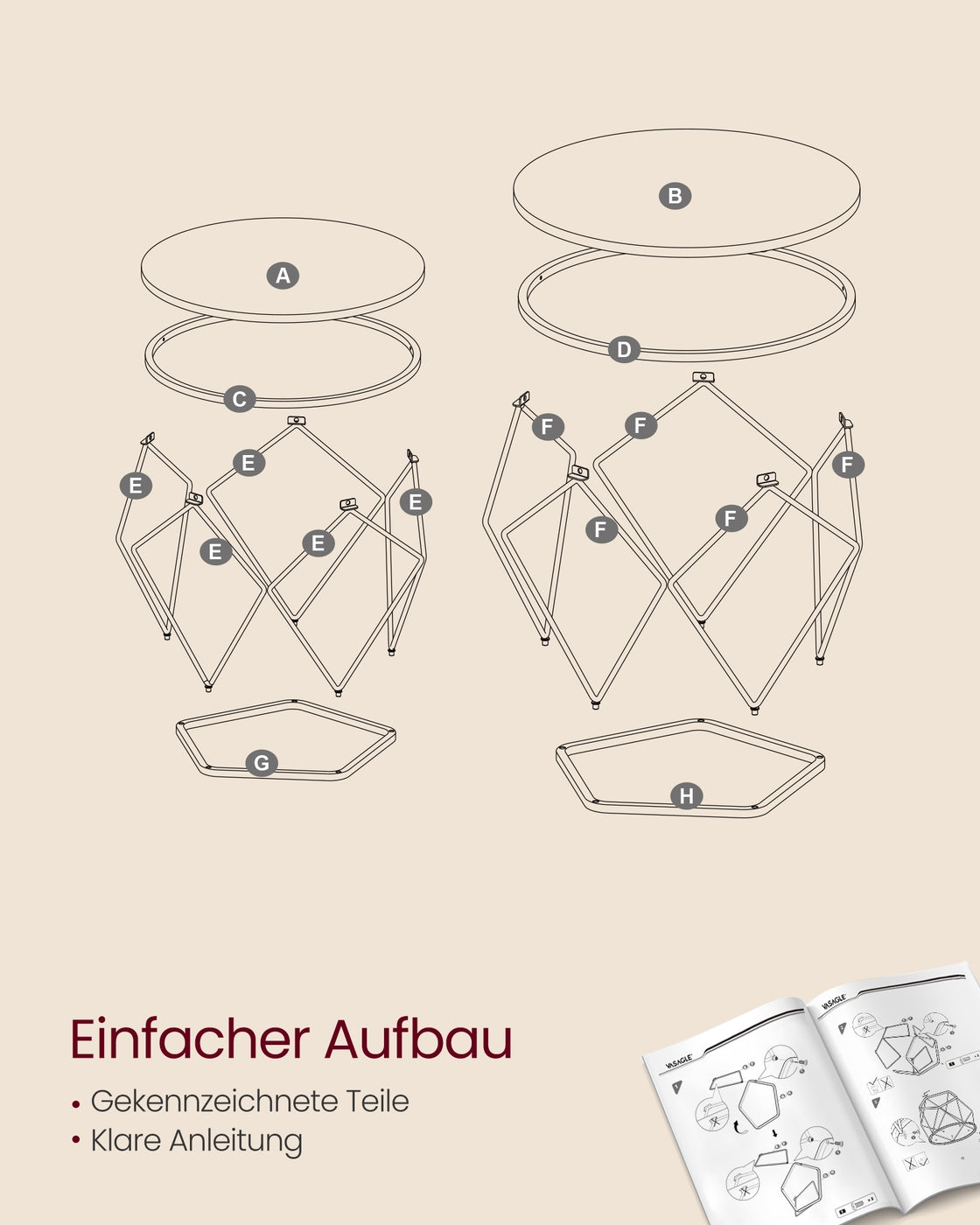 Couchtisch 2er Set mit abnehmbarer Tischplatte honigbraun-wolkenweiß