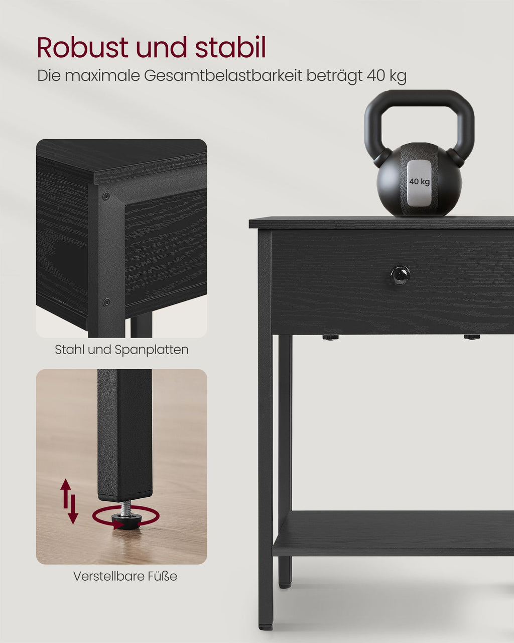 Beistelltisch mit Schublade und Ablage ebenholzschwarz