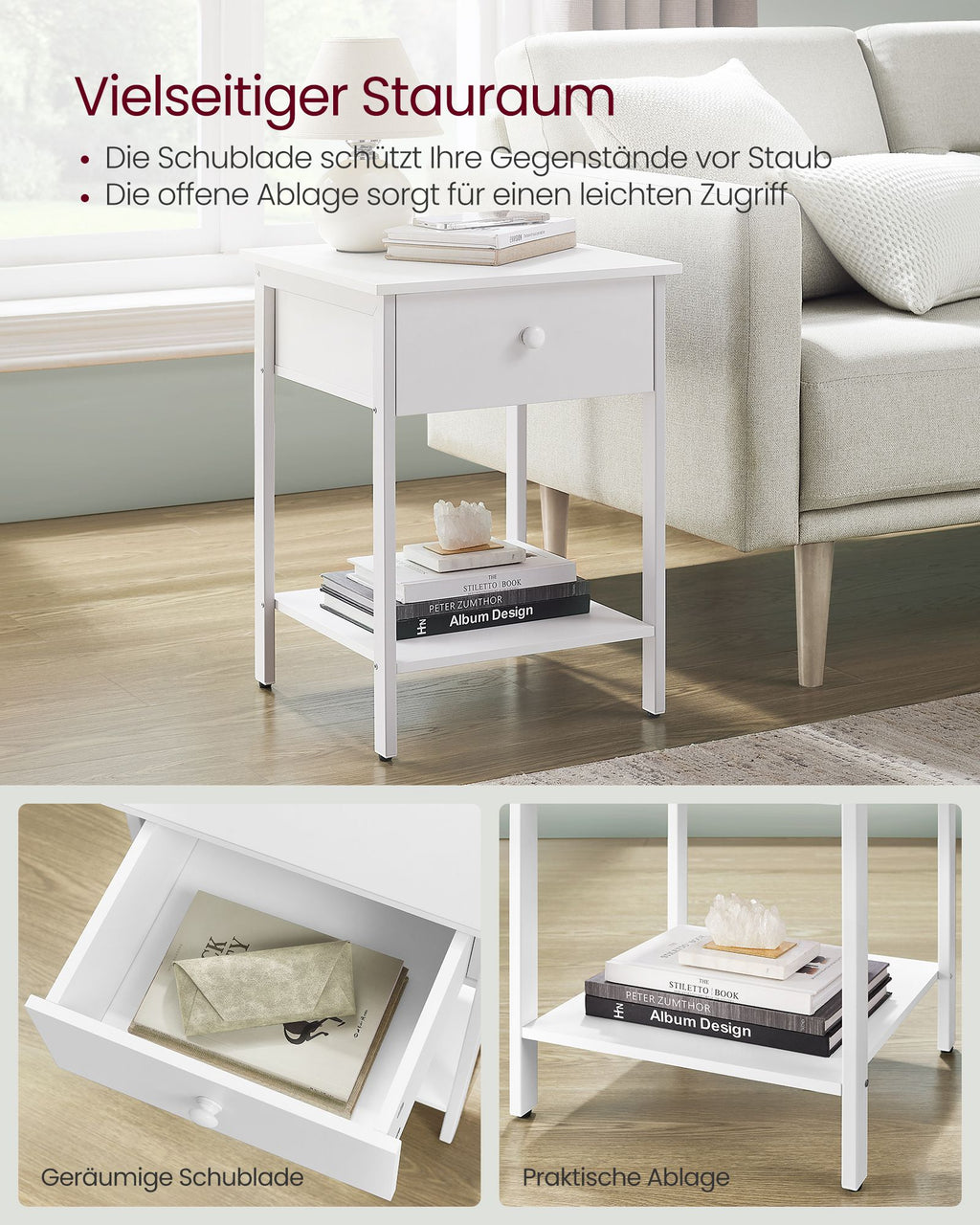 Nachtkommode mit Stahlrahmen und einfachem Aufbau