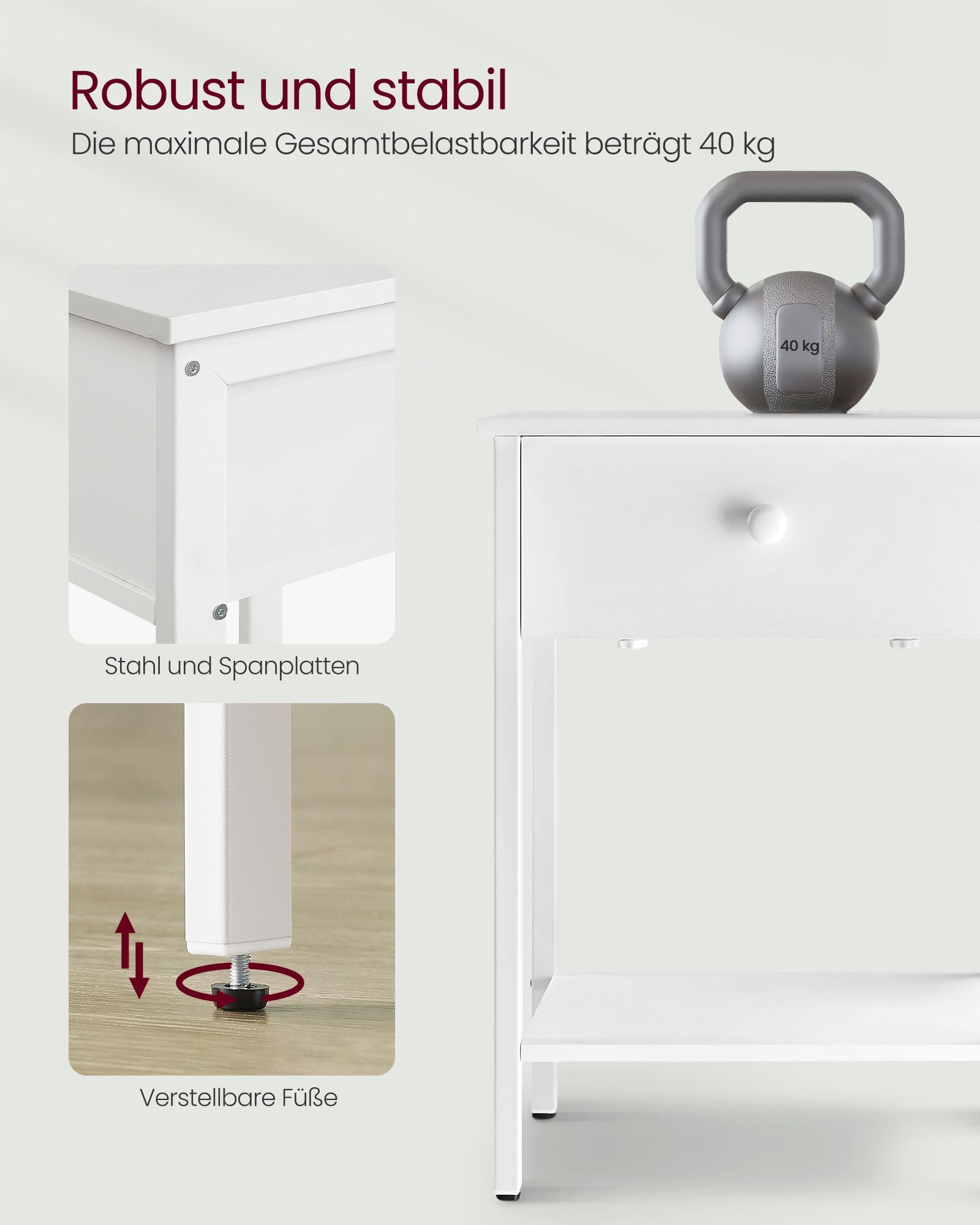 Nachtkommode mit Stahlrahmen und einfachem Aufbau