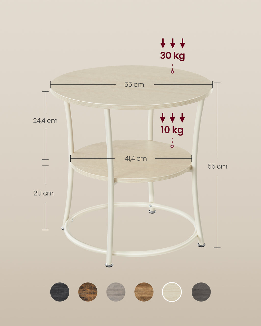 Beistelltisch mit 2 Ablagen und Stahlrahmen naturbeige