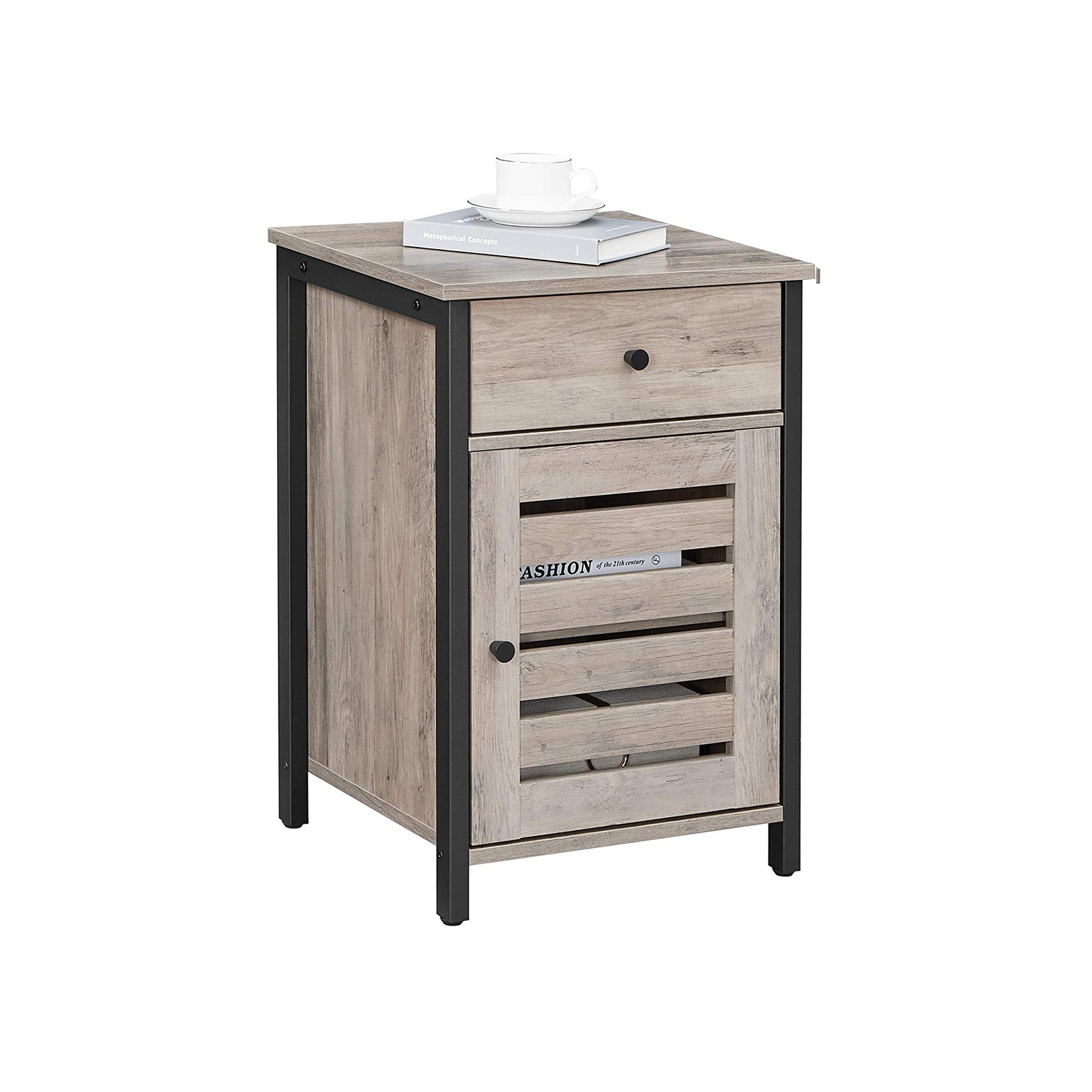 Nachtschrank mit Schublade Greige-Schwarz