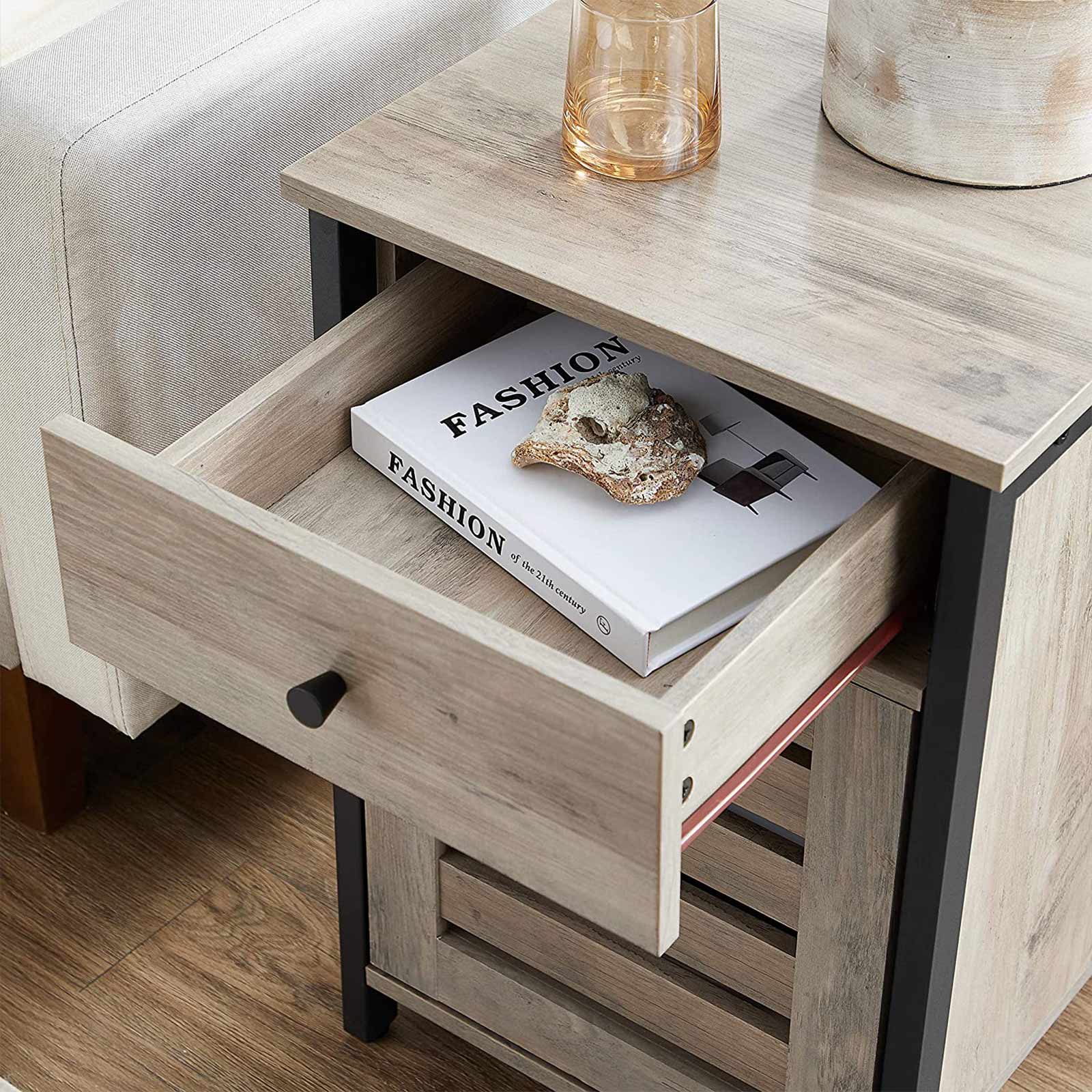 Nachtschrank mit Schublade Greige-Schwarz