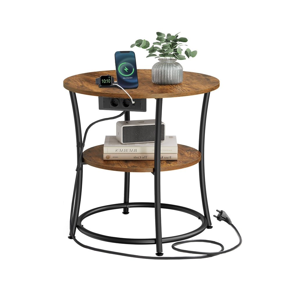 2-stufiger Couchtisch mit Steckdosenleiste vintagebraun-tintenschwarz