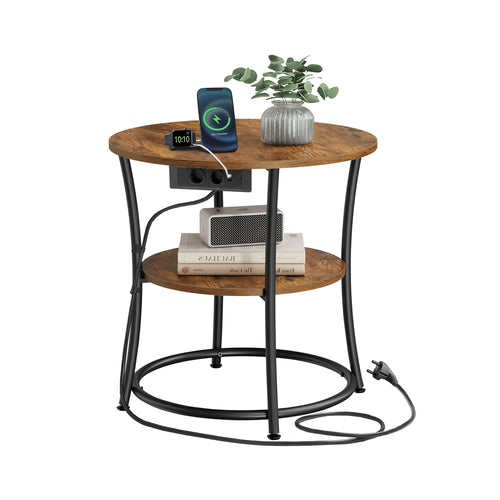 2-stufiger Couchtisch mit Steckdosenleiste vintagebraun-tintenschwarz