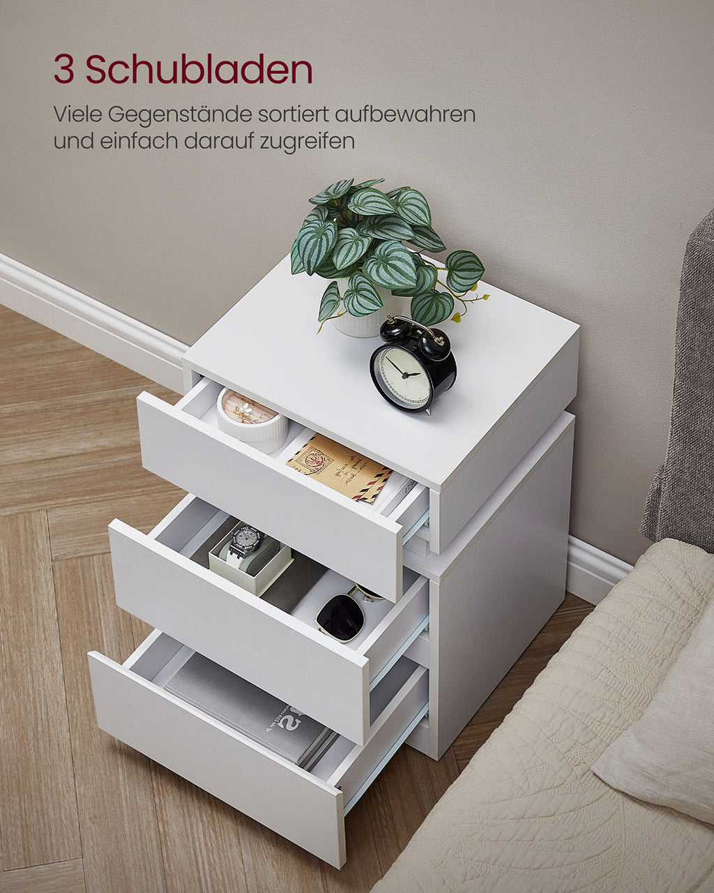 Nachttisch 2er Set mit LED-Beleuchtung und 3 Schubladen weiß