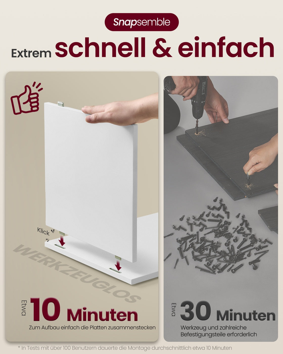 Nachttisch, Snapsemble – superschnelle Montage, Beistelltisch mit 3 Ebenen