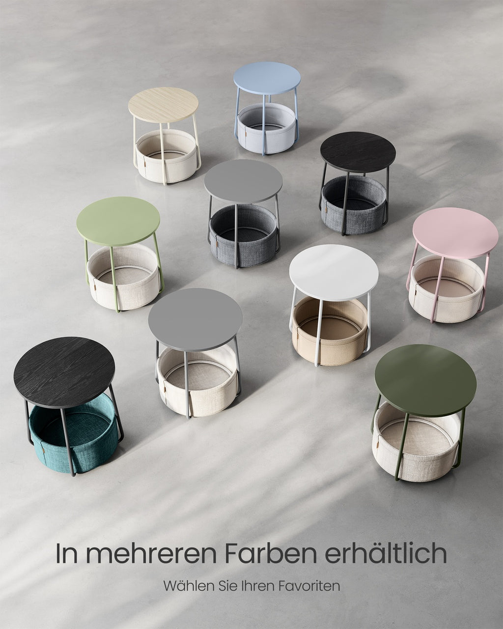Beistelltisch mit Korb aus Stoff ebenholzschwarz-schiefergrau