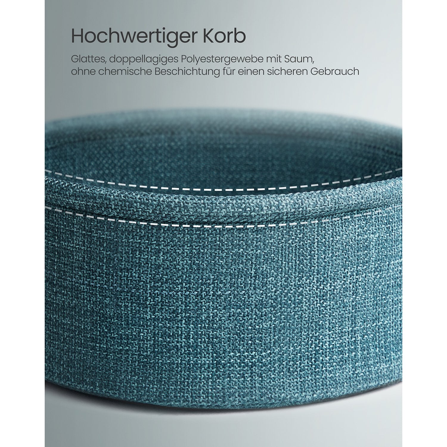 Runder Beistelltisch mit Korb aus Stoff schwarze Holzoptik-dunkeltürkis