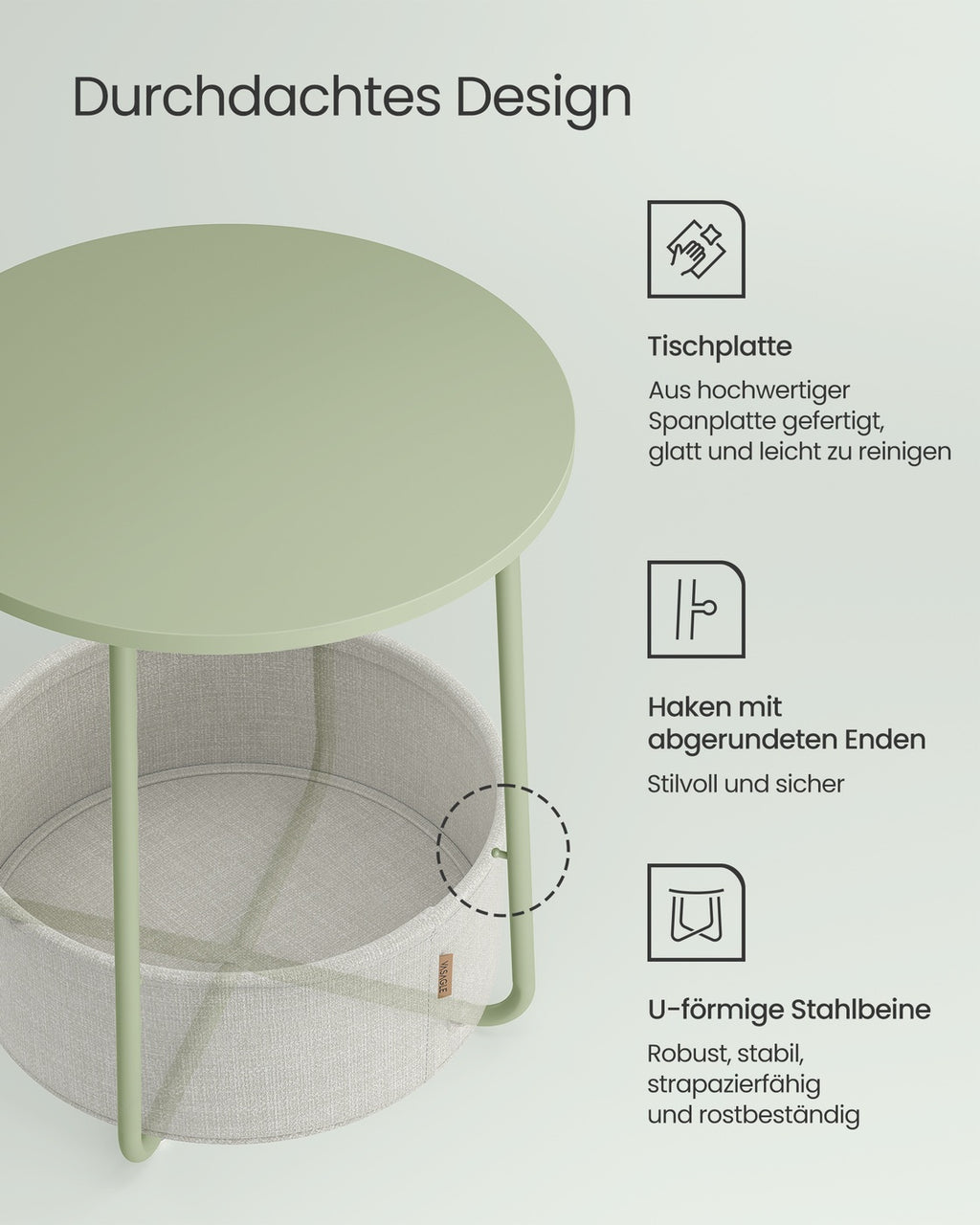 Beistelltisch rund mit Korb aus Stoff