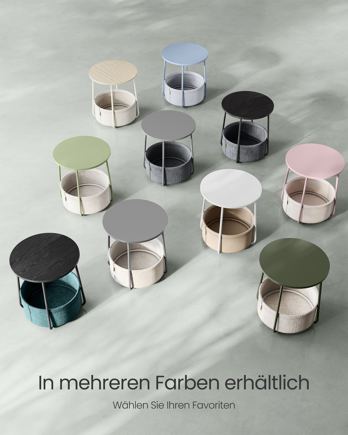 Beistelltisch rund mit Korb aus Stoff