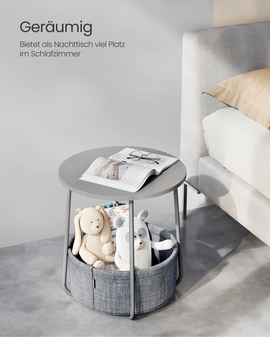 Beistelltisch mit Korb aus Stoff modern