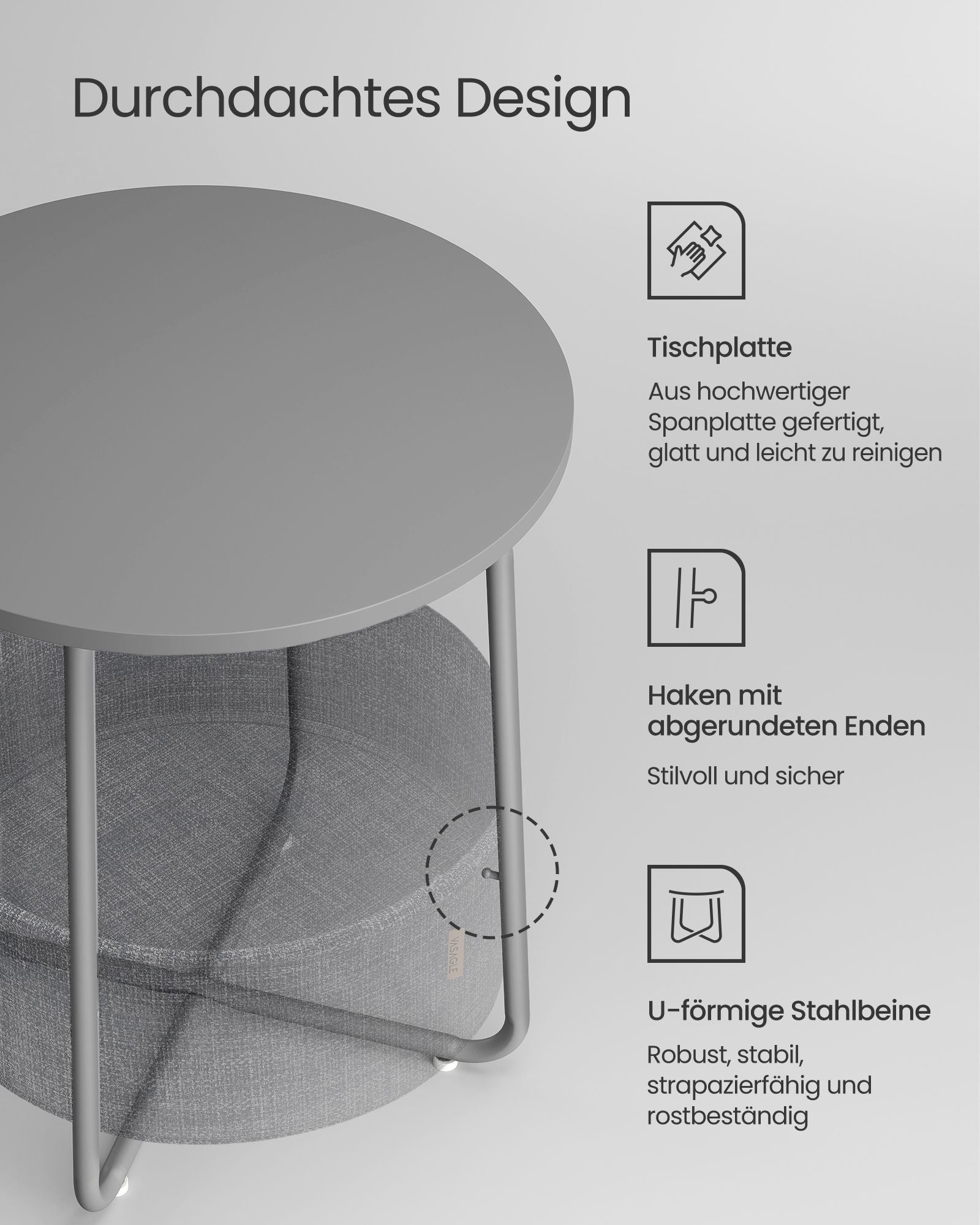 Beistelltisch mit Korb aus Stoff modern