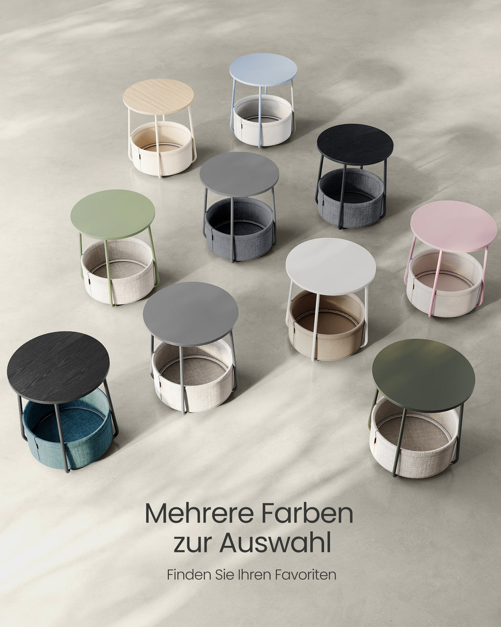 Beistelltisch rund mit Korb aus Stoff