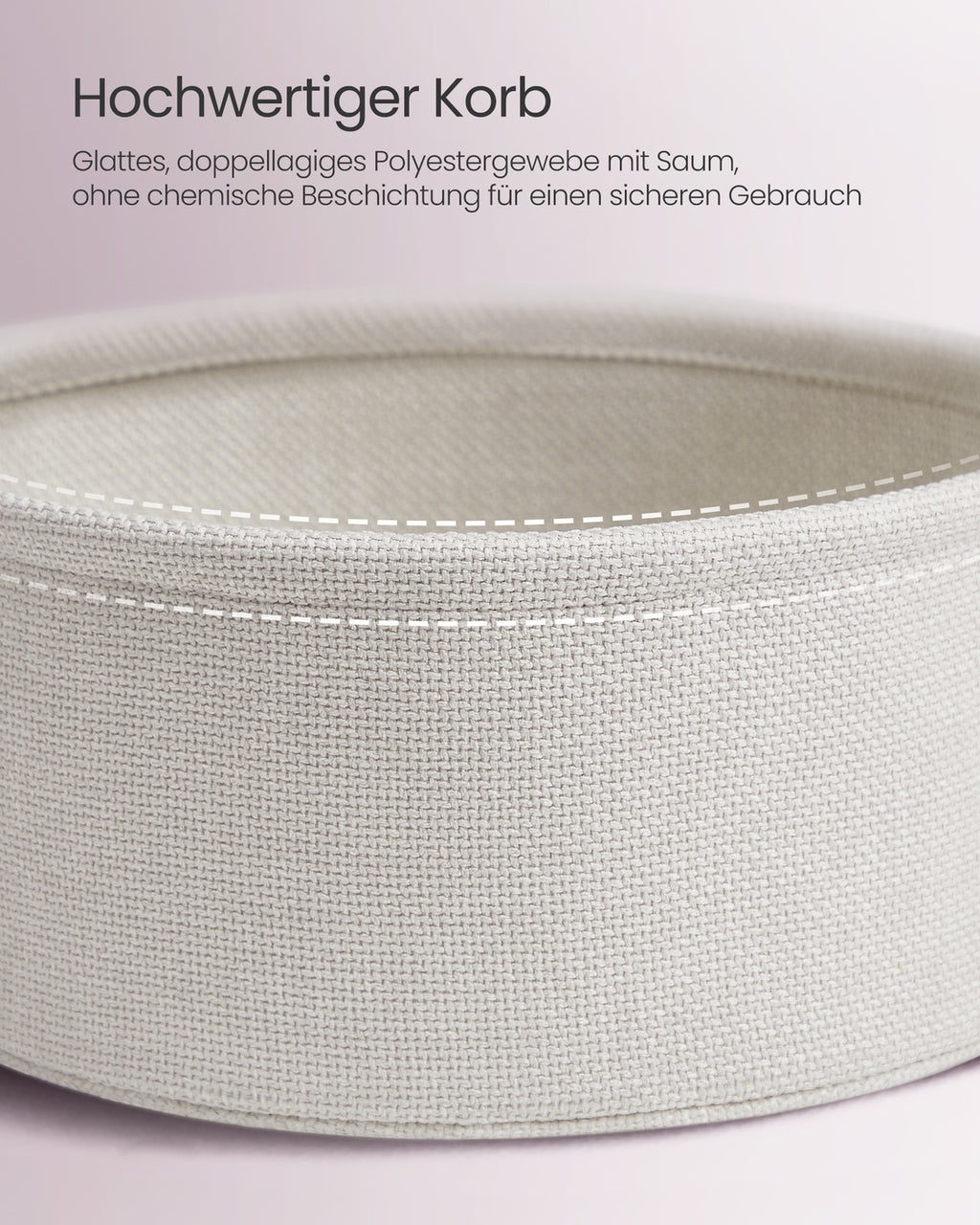 Runder Beistelltisch mit Korb aus Stoff pastellrosa-wolkenweiß