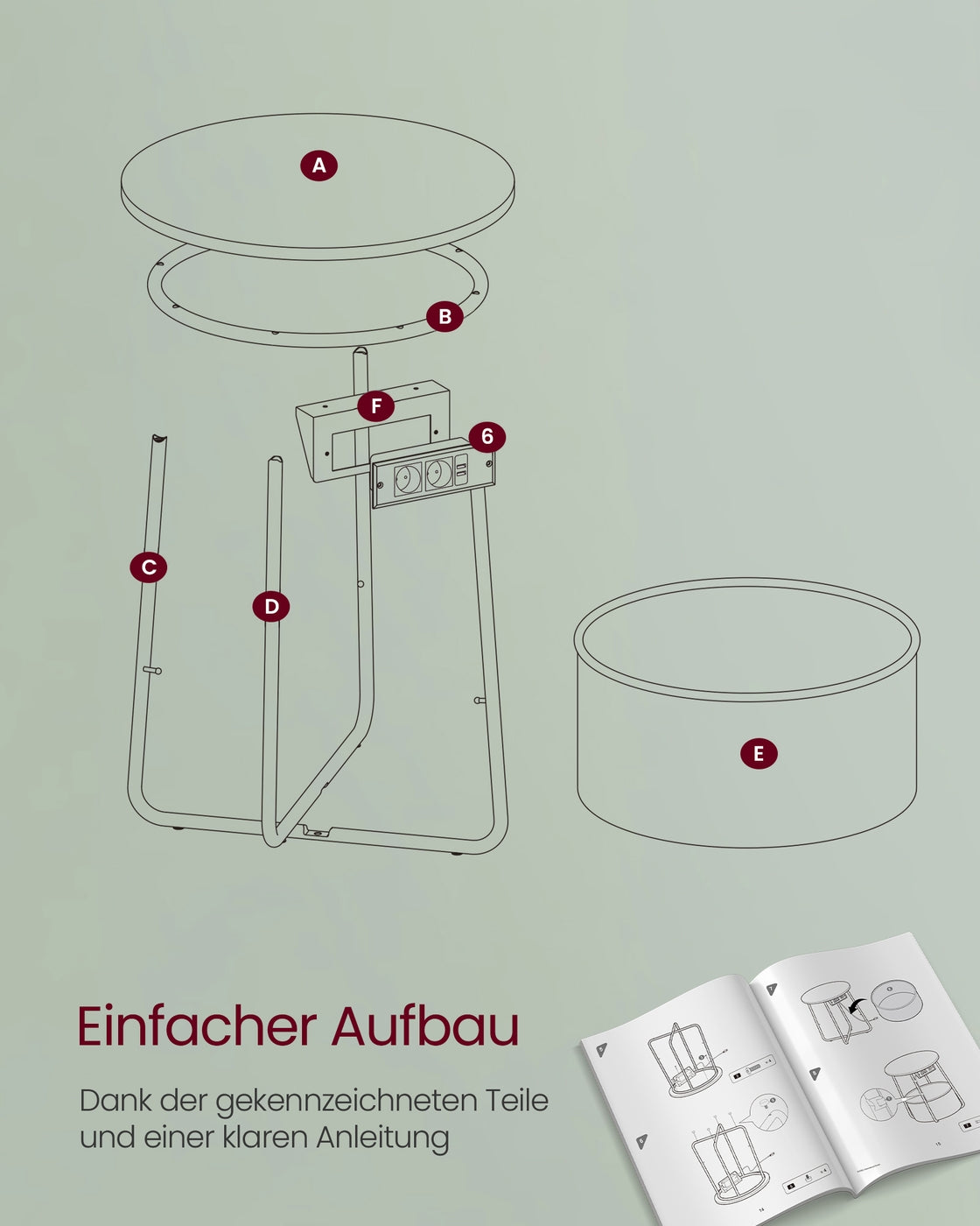 Beistelltisch mit Ladestation und Steckdose waldgrün-cremeweiß