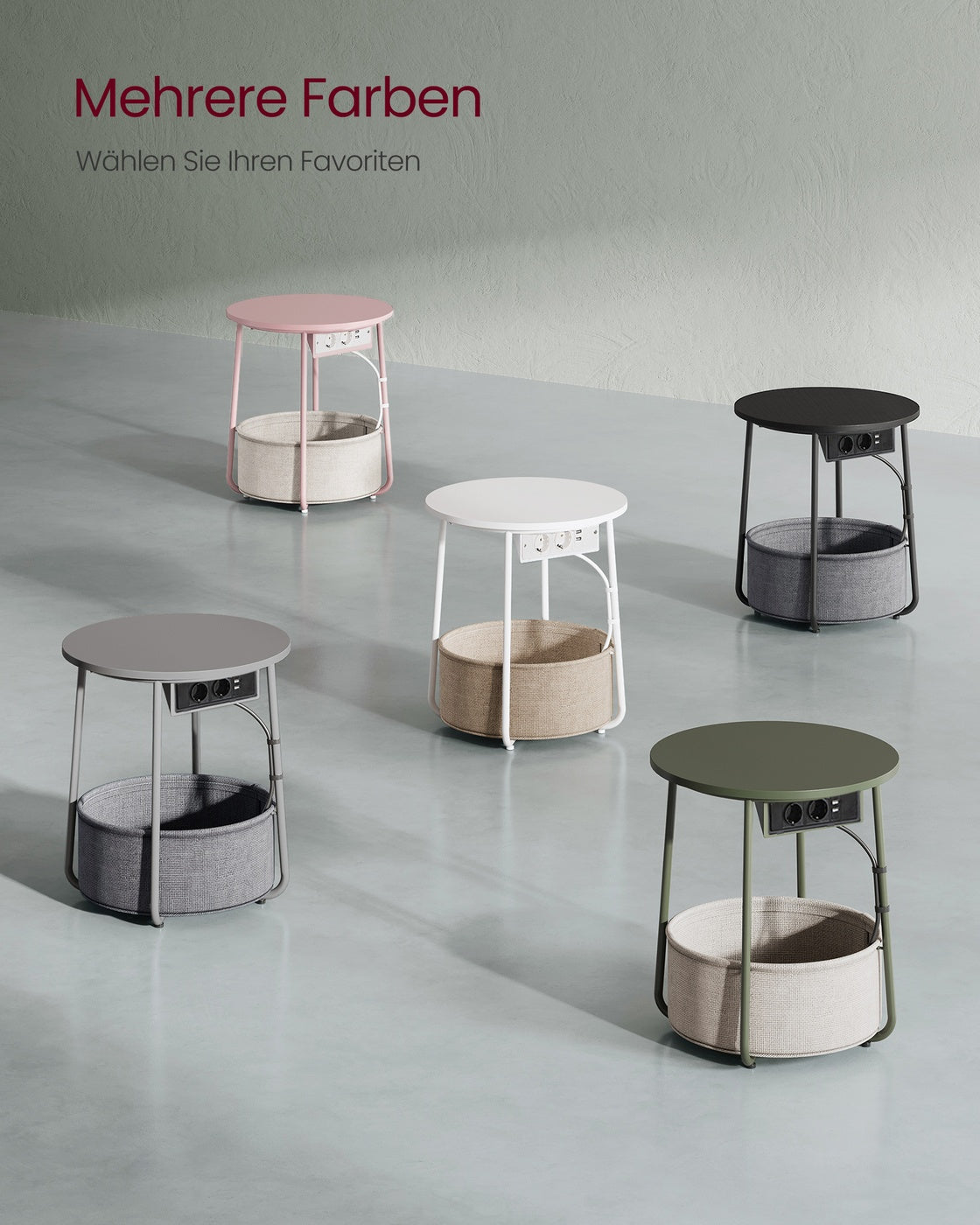 Beistelltisch mit Ladestation und Steckdose waldgrün-cremeweiß