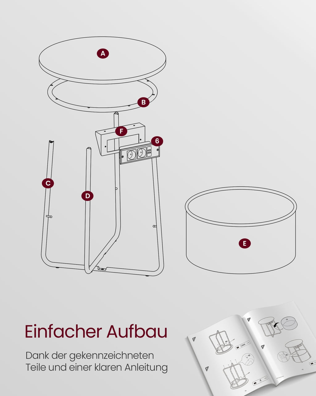 Beistelltisch mit Ladestation und Steckdose taubengrau-schiefergrau
