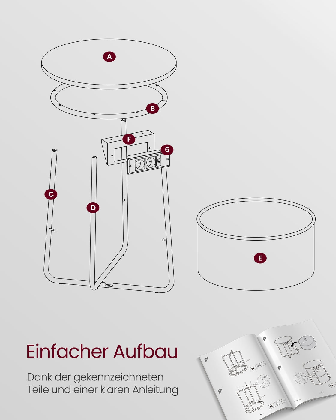 Beistelltisch mit Ladestation und Steckdose taubengrau-schiefergrau