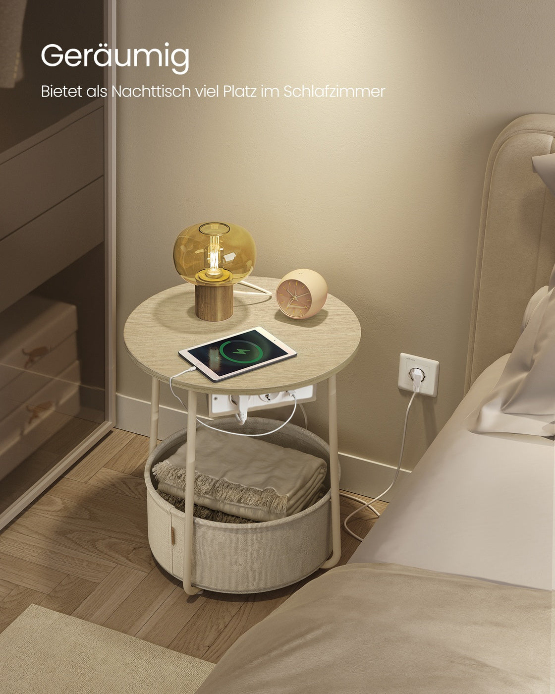 Beistelltisch mit Ladestation und Steckdose