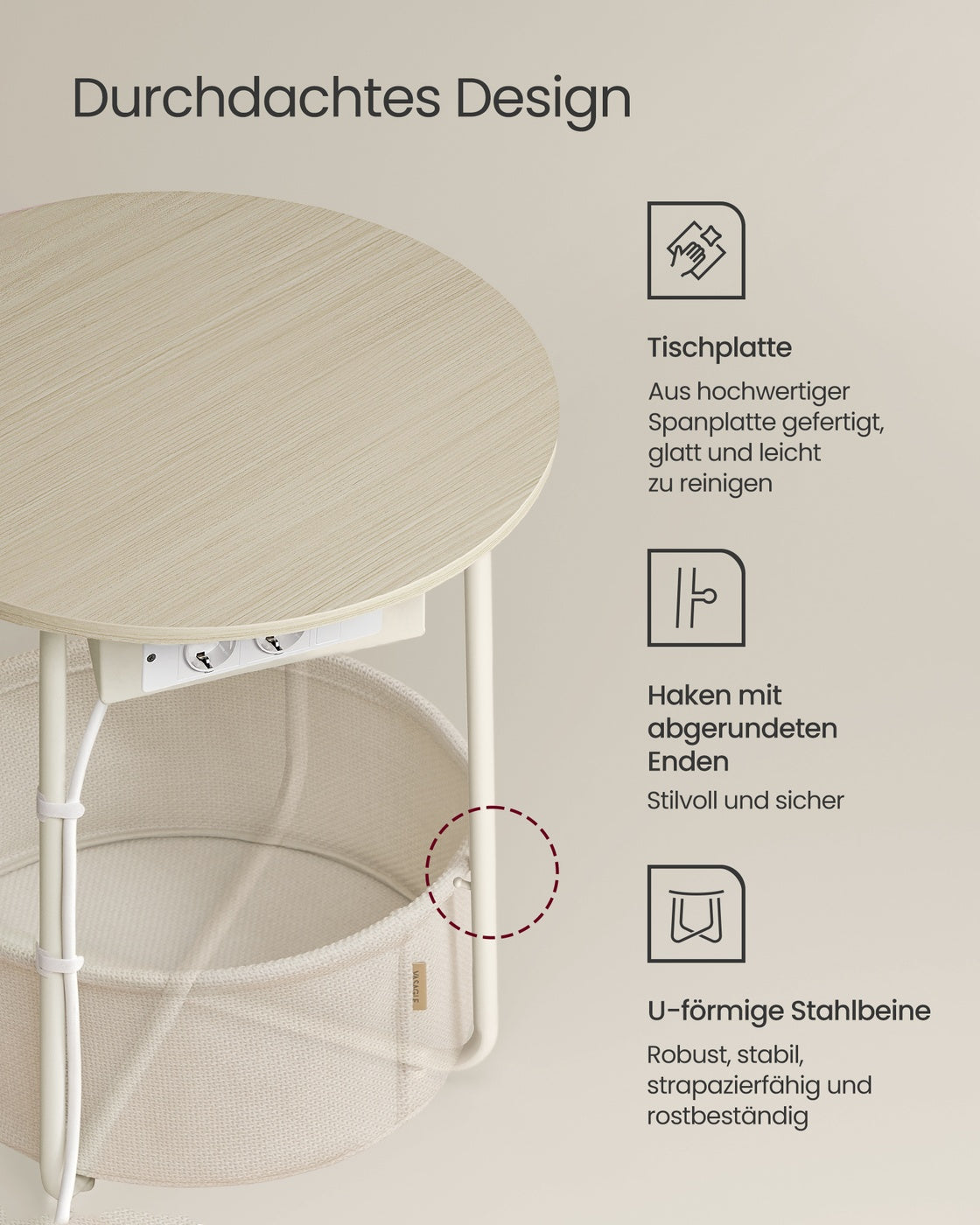 Beistelltisch mit Ladestation und Steckdose
