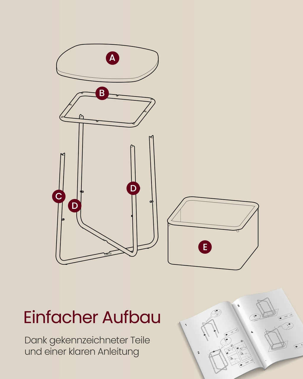 Beistelltisch quadratisch mit Korb aus Stoff
