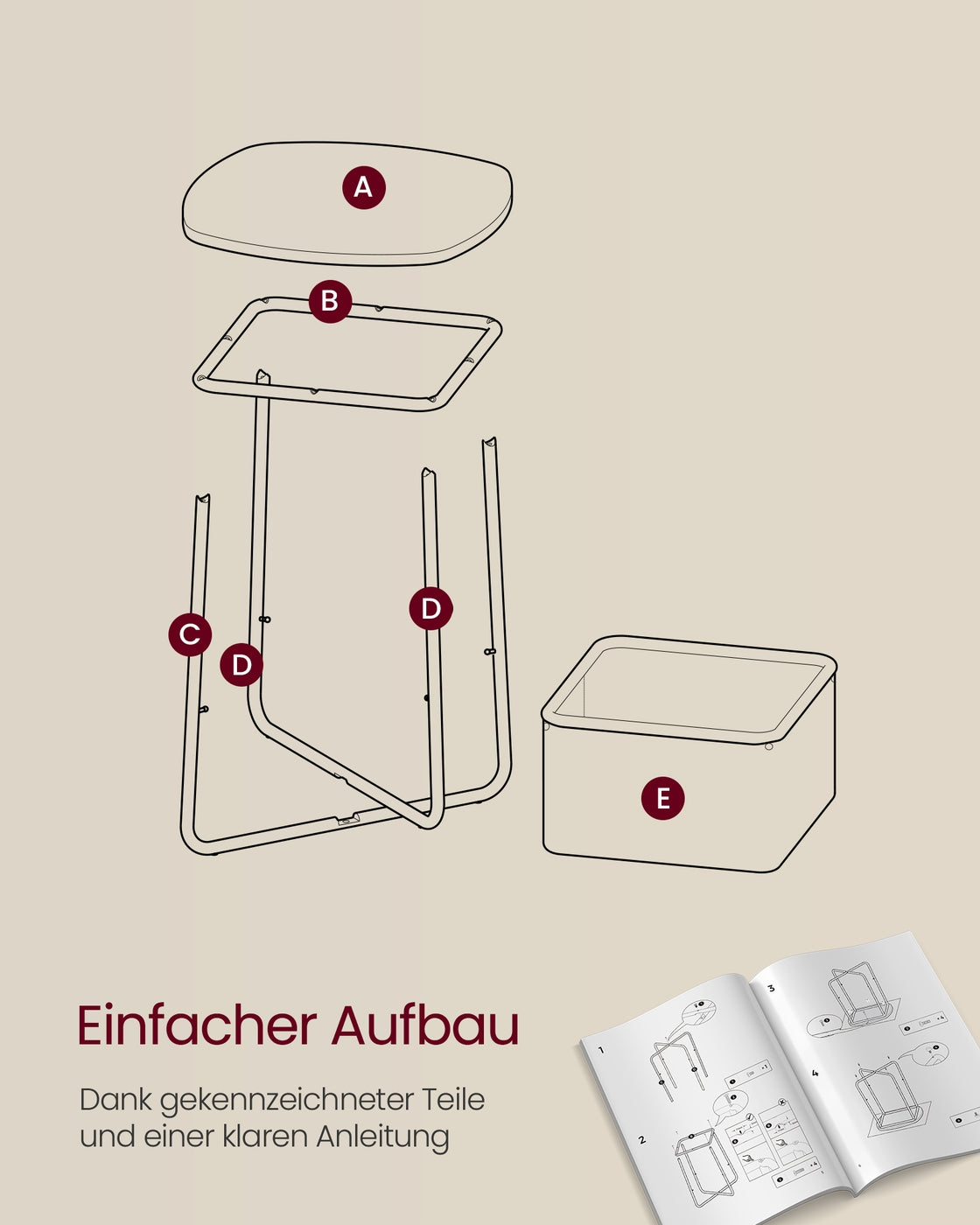Beistelltisch quadratisch mit Korb aus Stoff