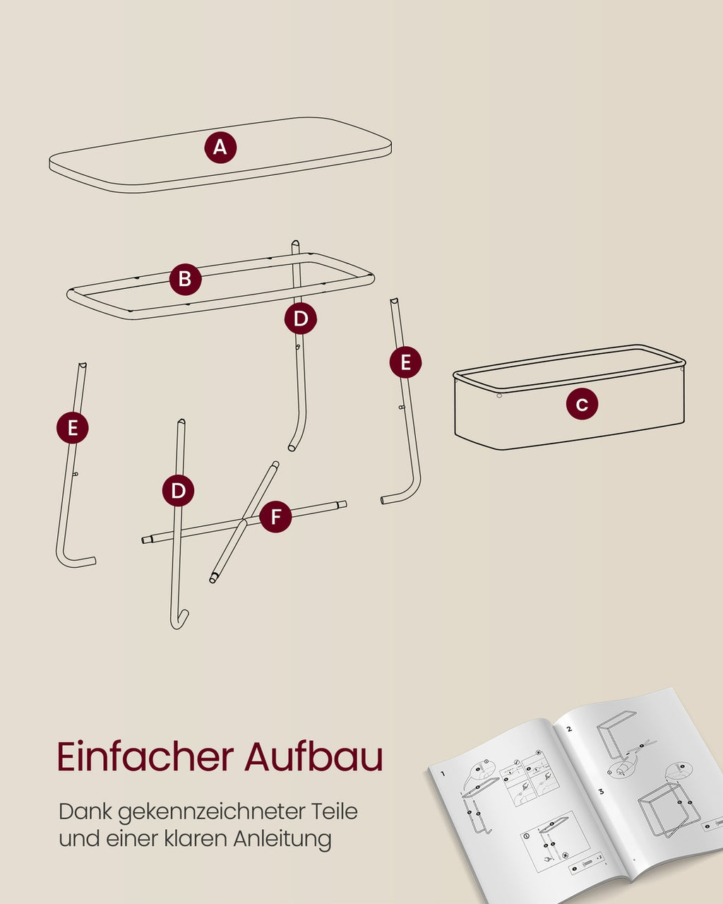 Beistelltisch eckig mit Korb aus Stoff