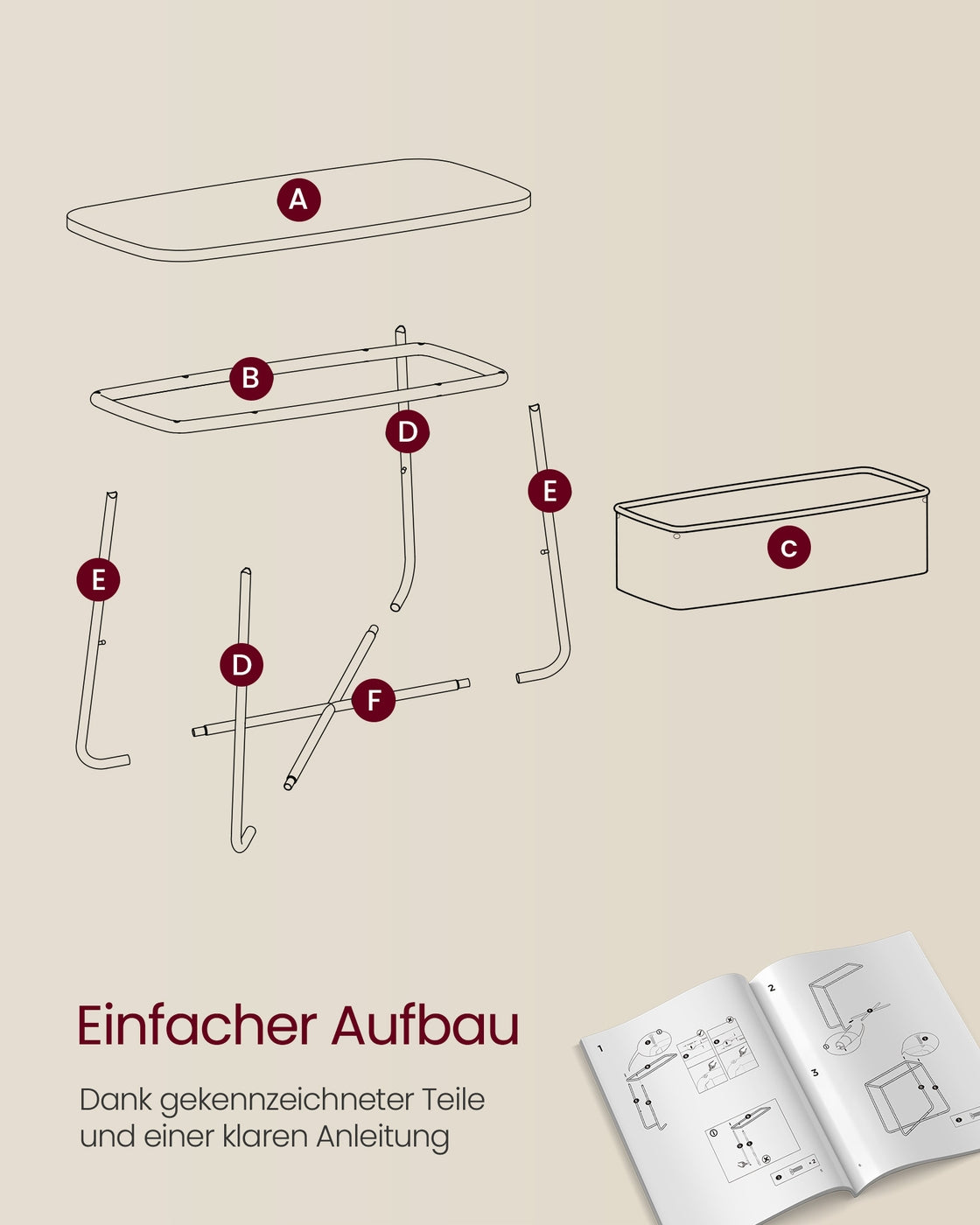 Beistelltisch eckig mit Korb aus Stoff
