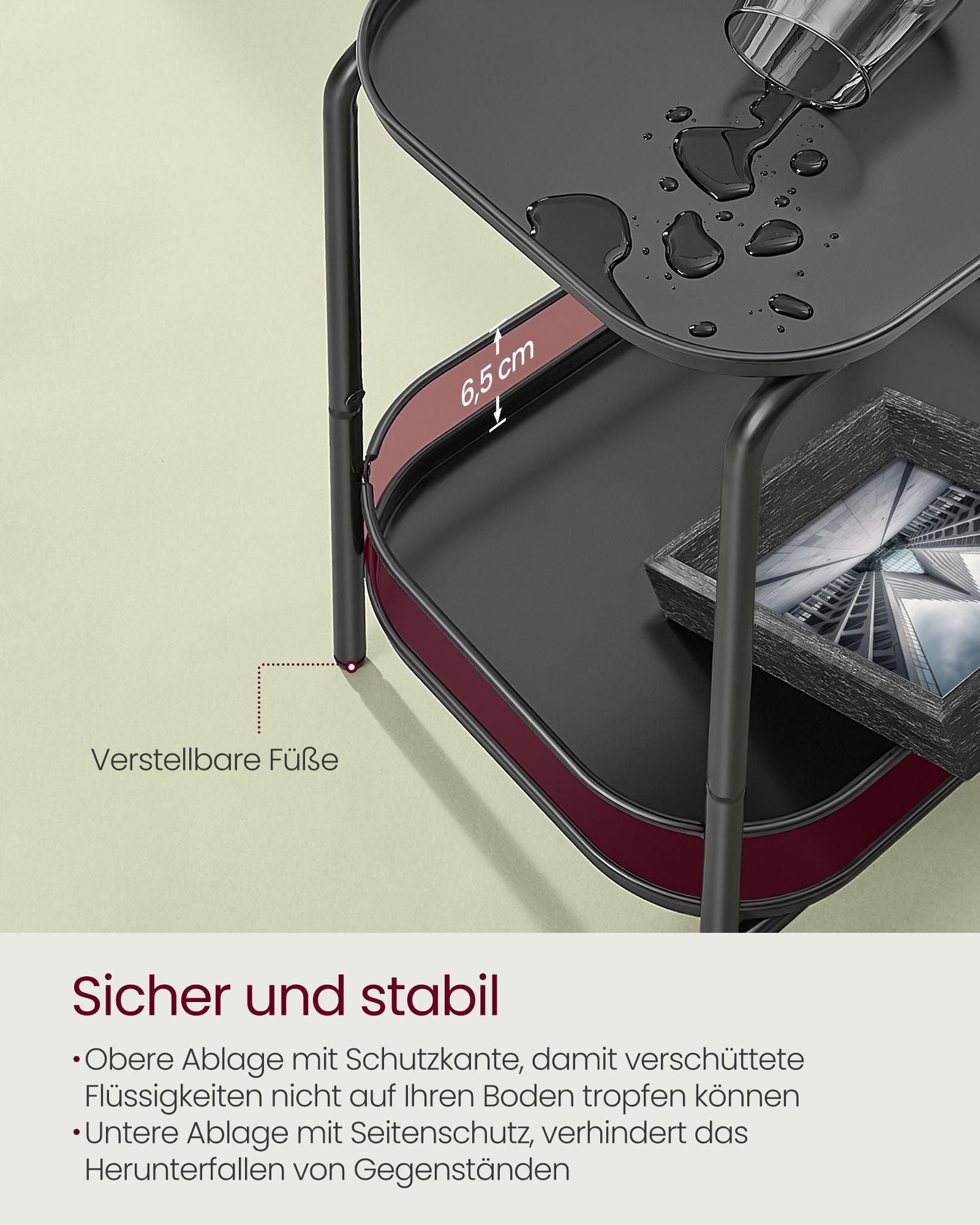 Beistelltisch mit 2 Ebenen modern tintenschwarz