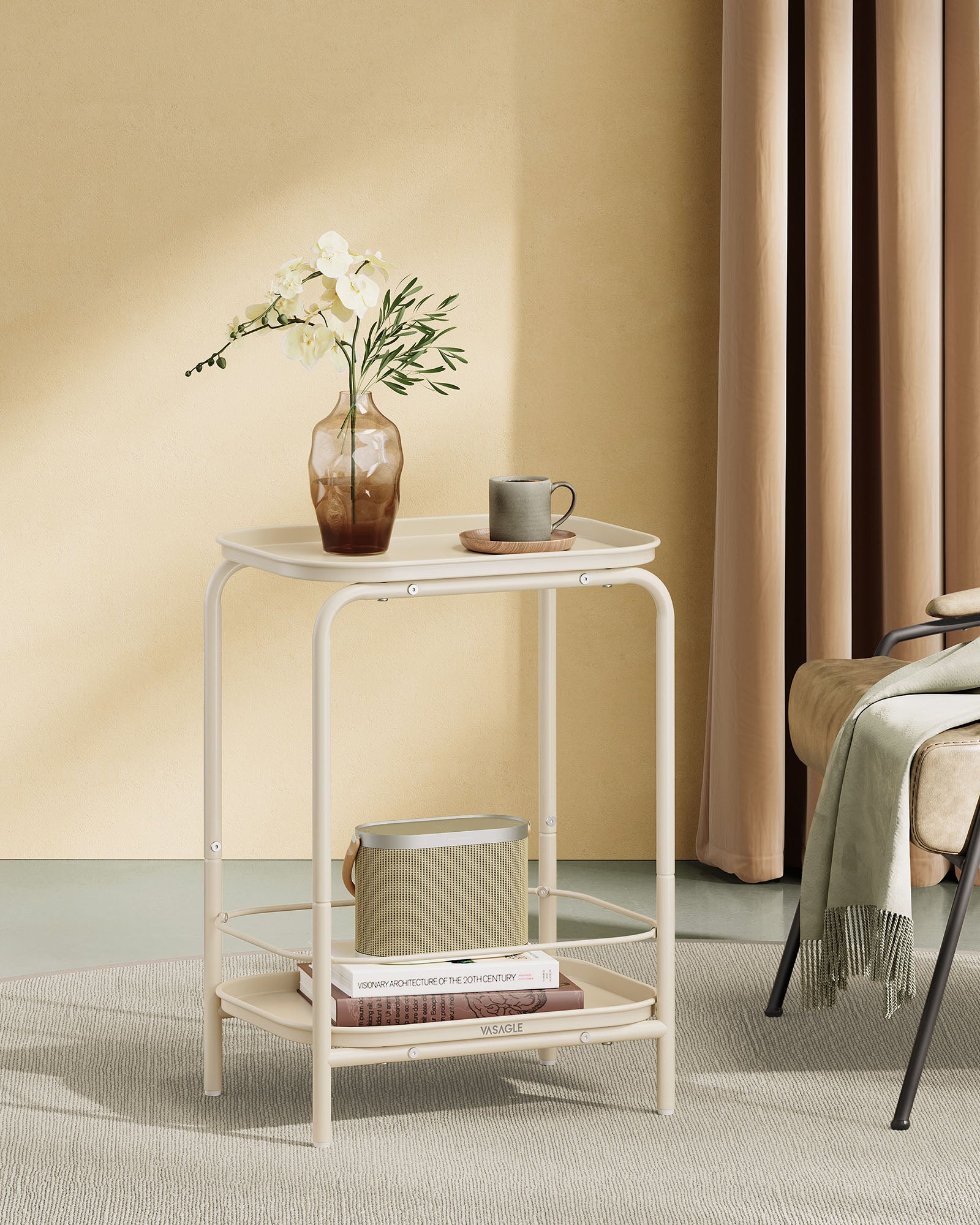 Beistelltisch mit 2 Ebenen modern cremeweiß