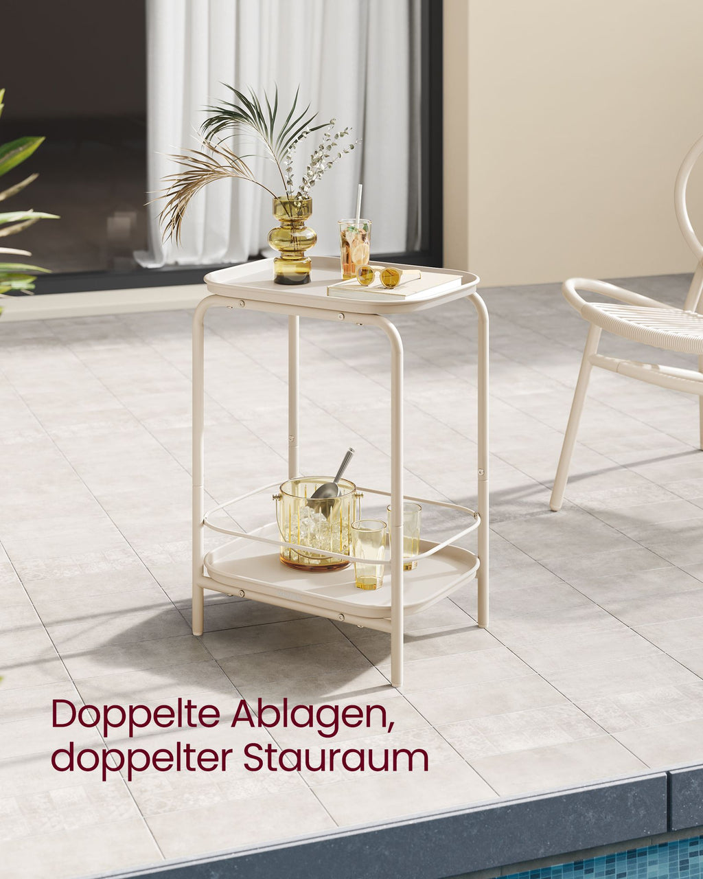 Beistelltisch mit 2 Ebenen modern cremeweiß
