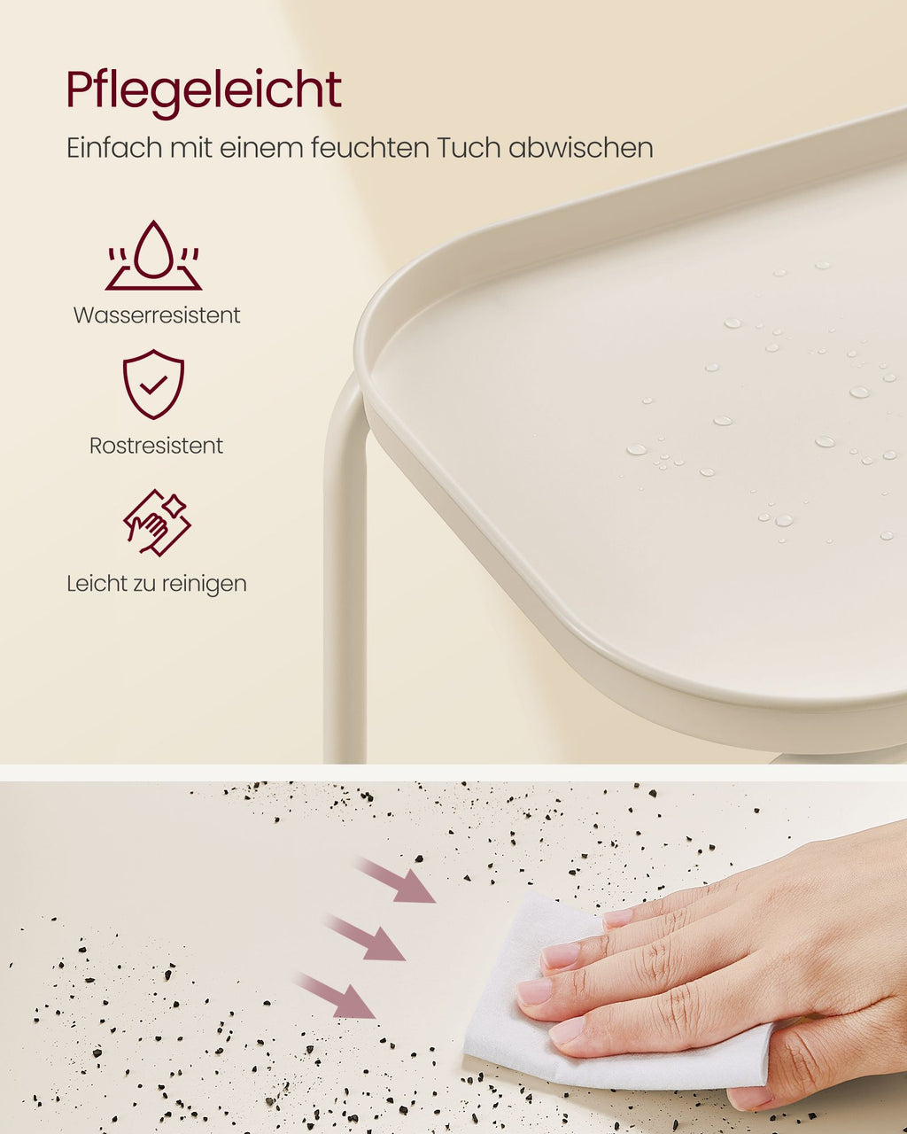 Beistelltisch mit 2 Ebenen modern cremeweiß