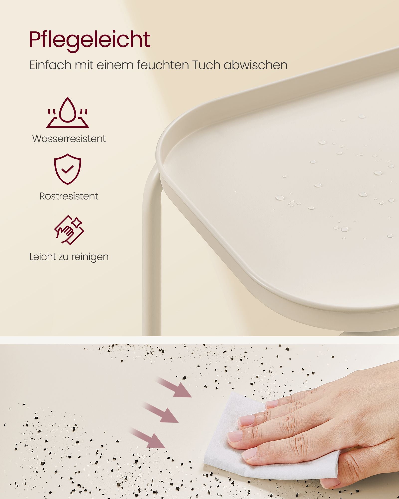 Beistelltisch mit 2 Ebenen modern cremeweiß