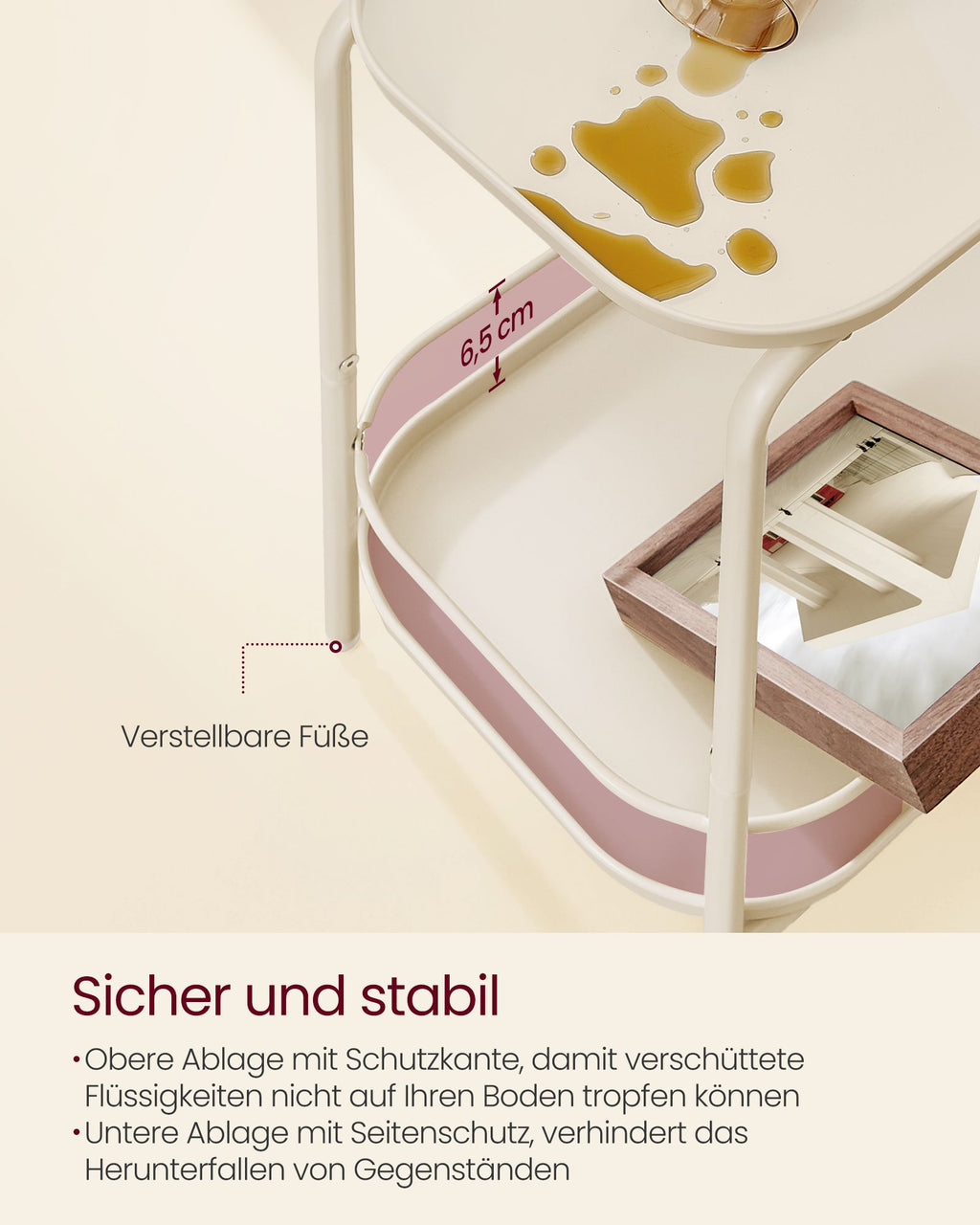Beistelltisch mit 2 Ebenen modern cremeweiß