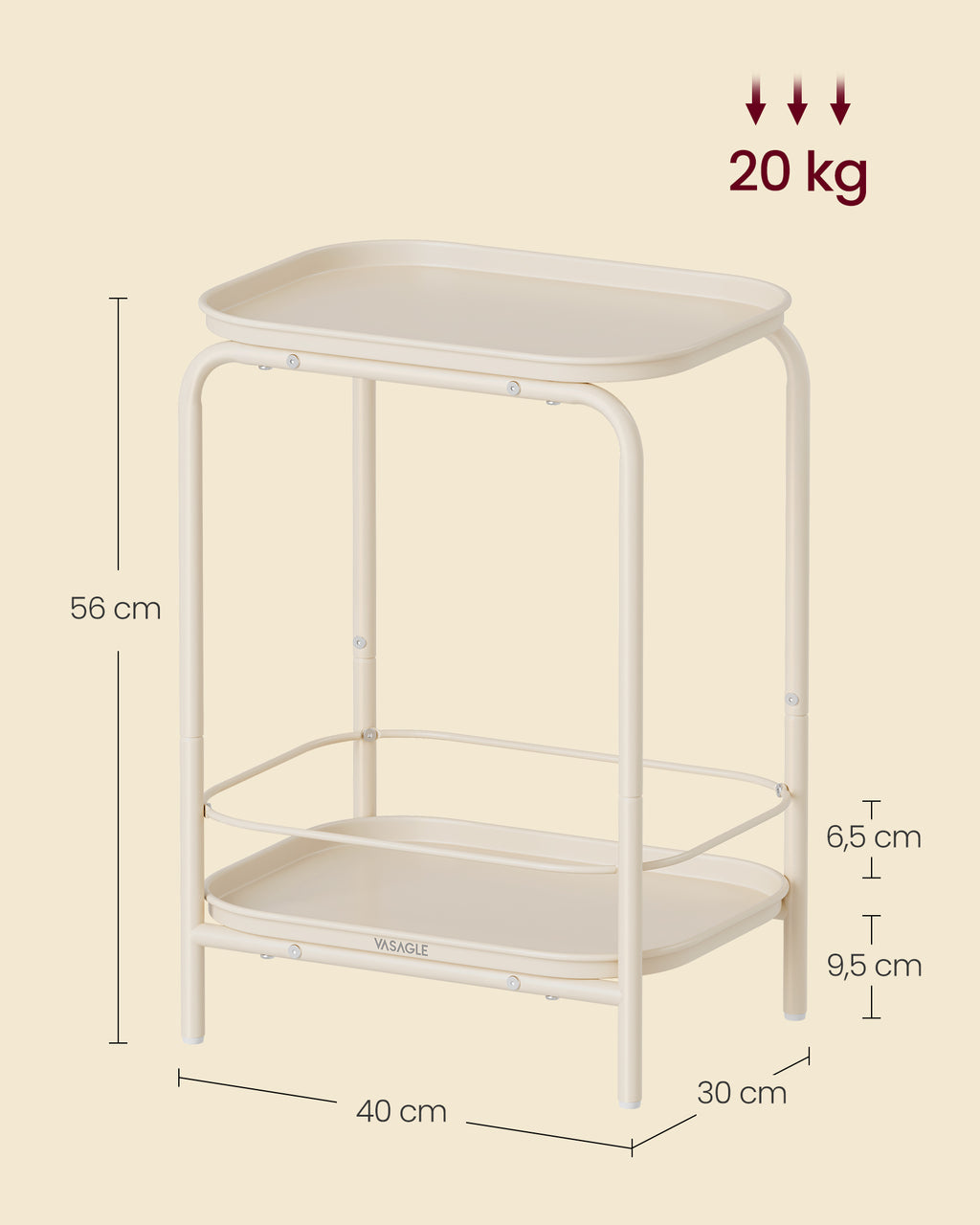 Beistelltisch mit 2 Ebenen modern cremeweiß