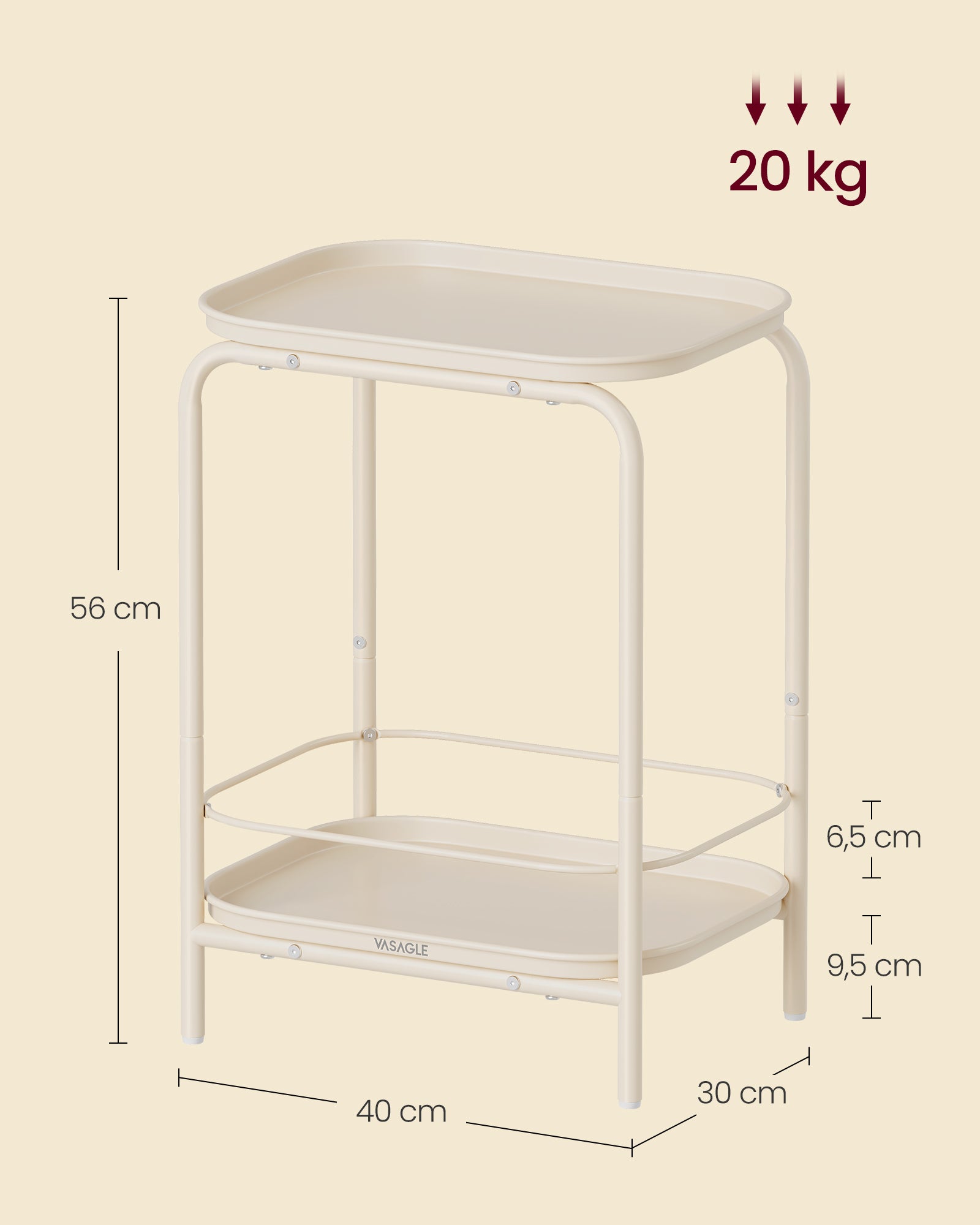 Beistelltisch mit 2 Ebenen modern cremeweiß