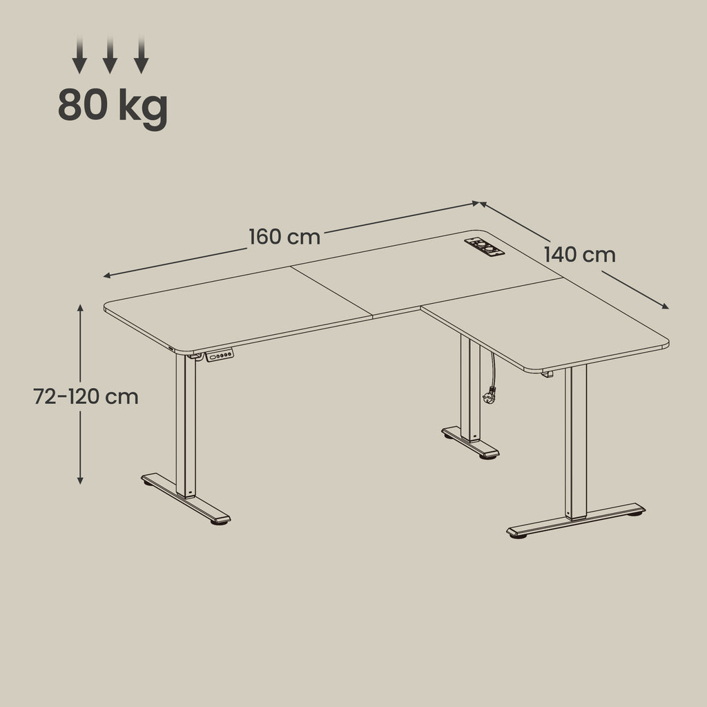 L-förmiger Eckschreibtisch, Höhenverstellbarer Schreibtisch, 160 x 140 cm