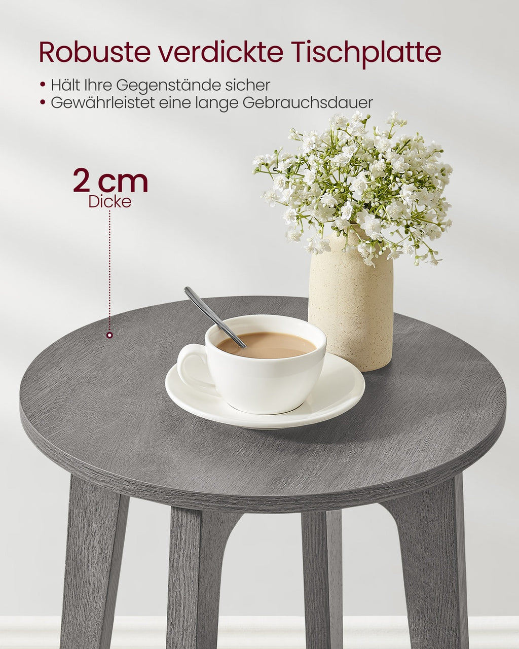 Beistelltisch rund mit unterer Ablage rauchgrau