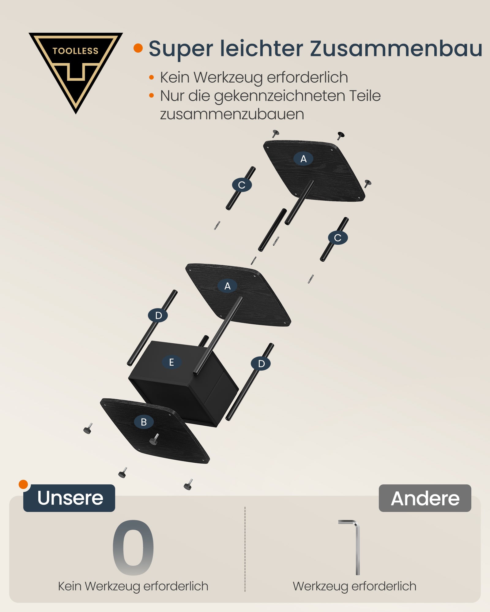 Beistelltisch mit 3 Ablagen 30 x 34 x 58 cm ebenholzschwarz