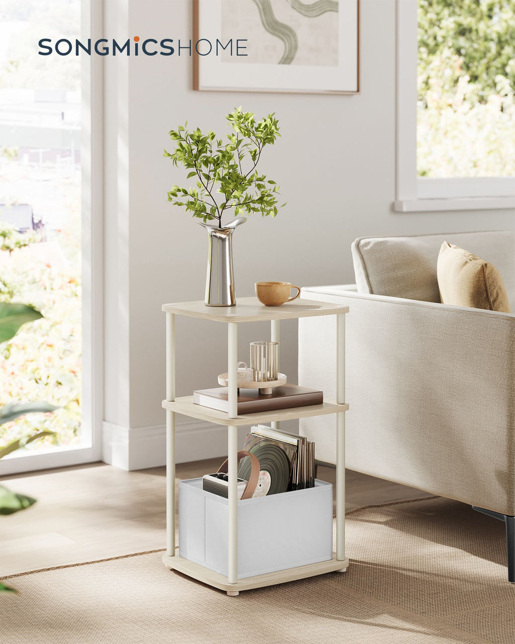 Beistelltisch mit 3 Ablagen 30 x 34 x 58 cm naturbeige
