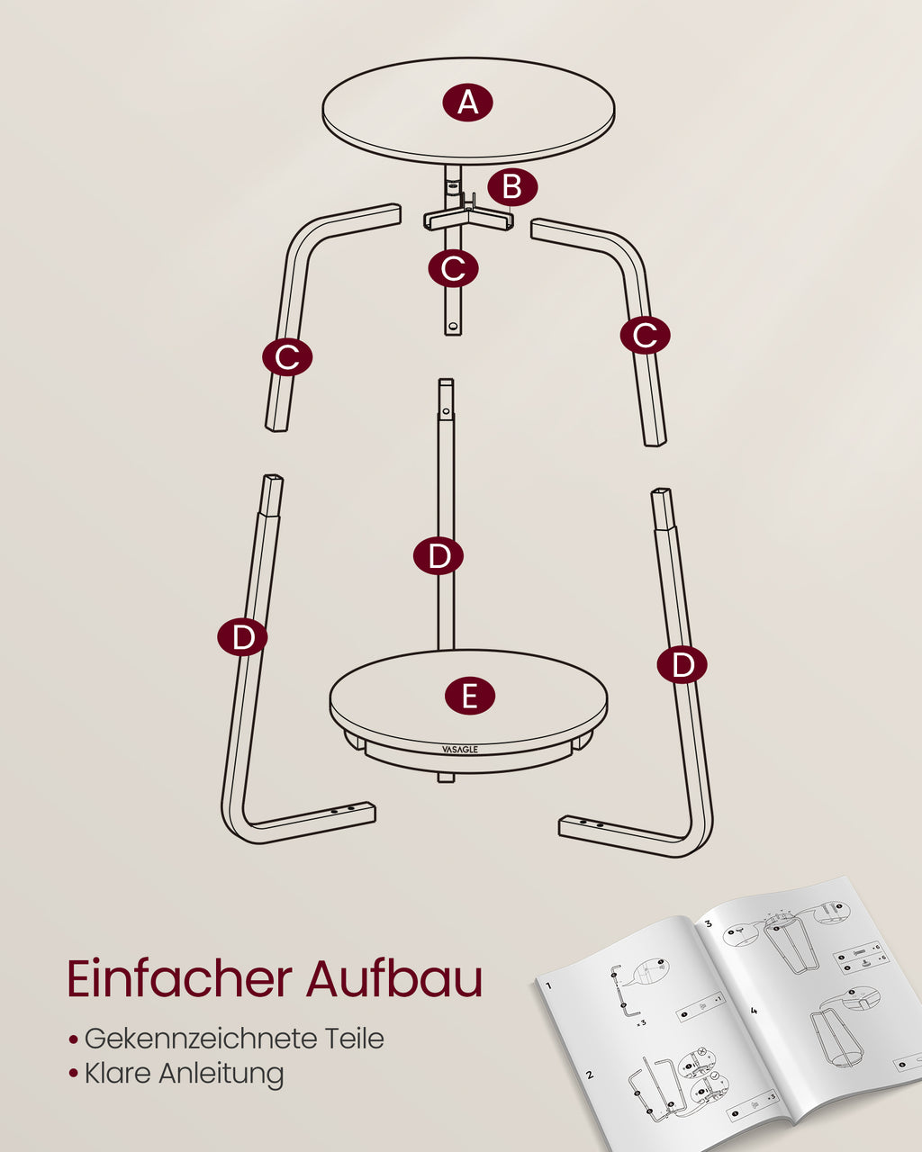 Beistelltisch mit 2 Ebenen und Glasplatte schiefergrau