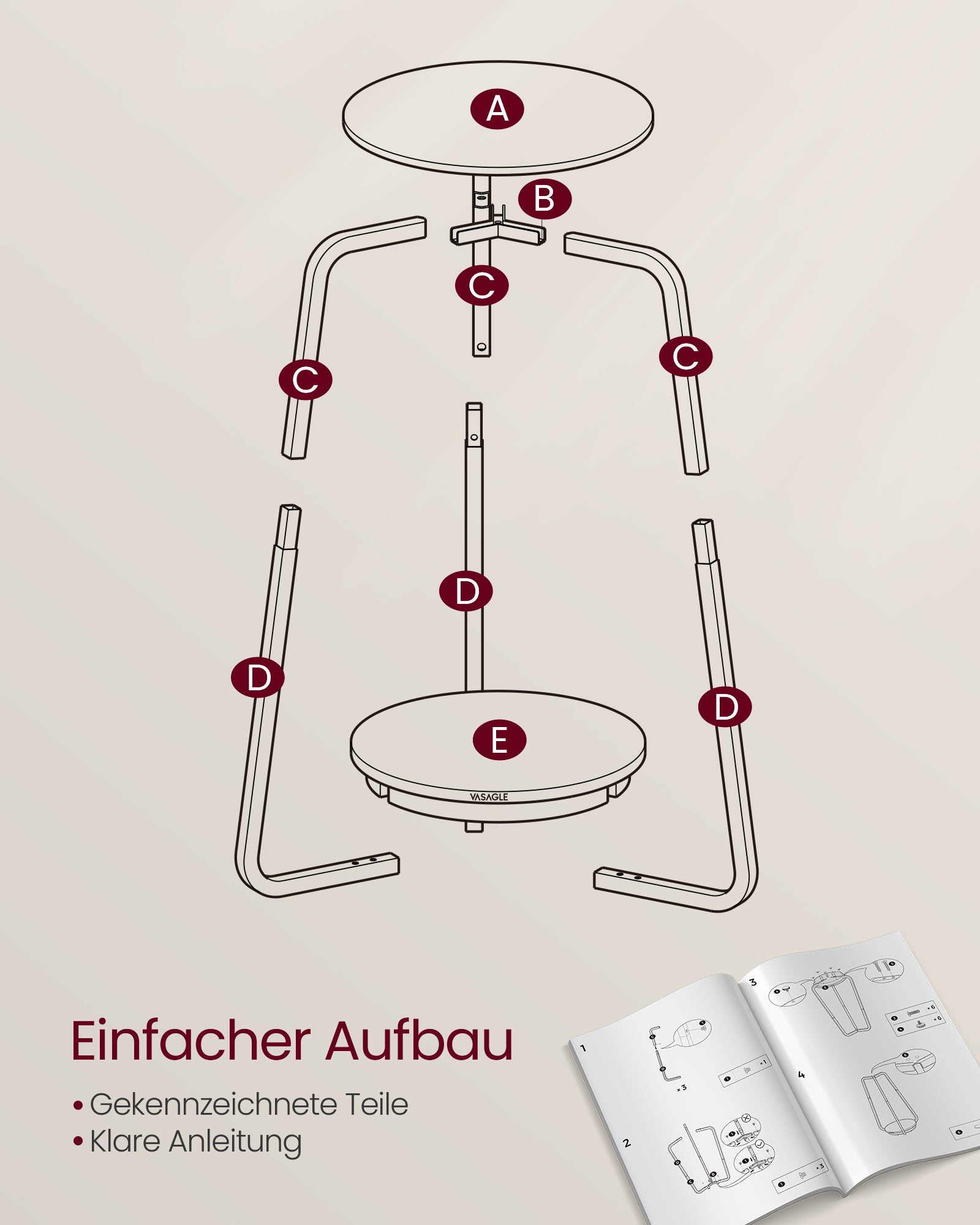 Beistelltisch mit 2 Ebenen und Glasplatte schiefergrau