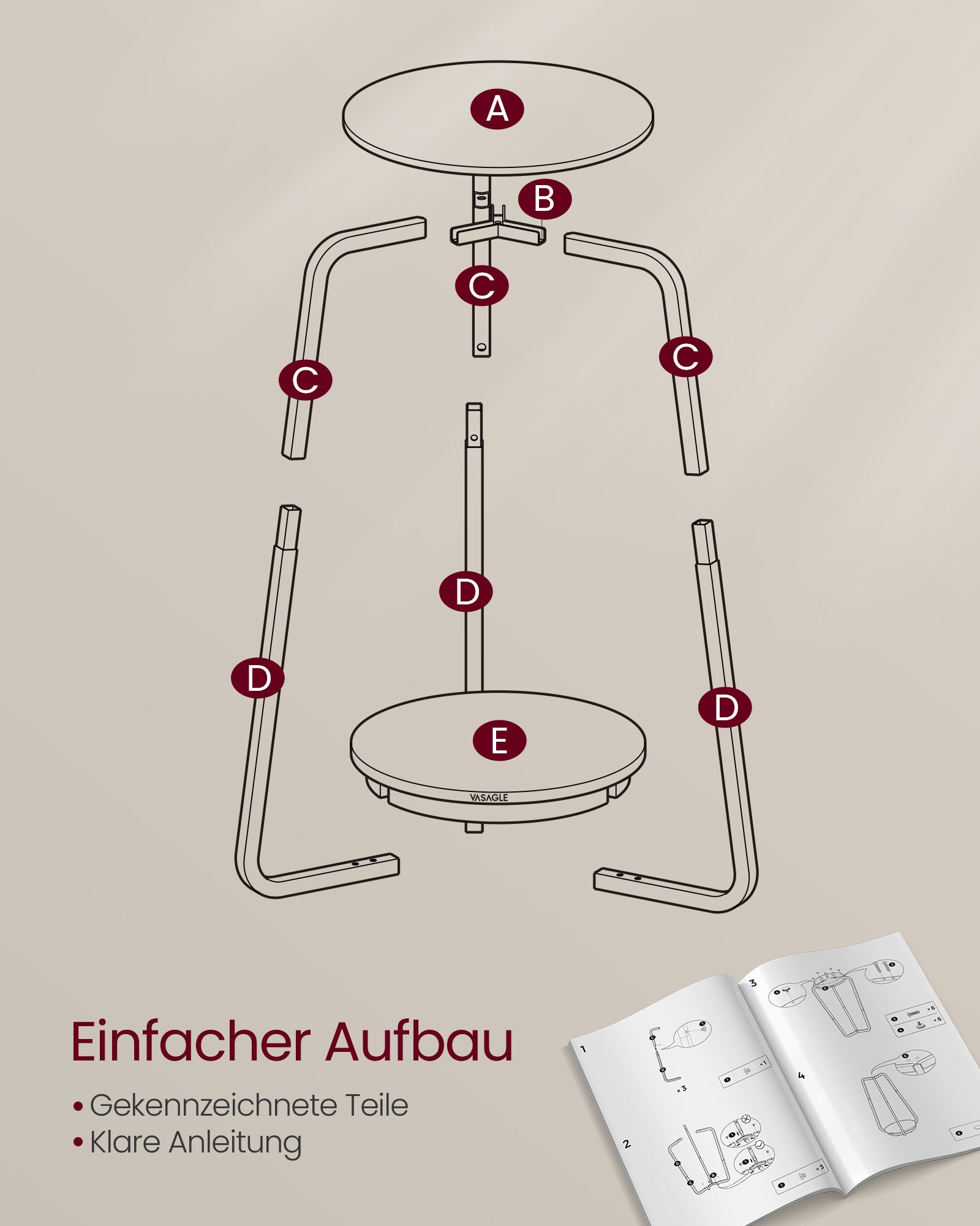 Beistelltisch mit 2 Ebenen und Glasplatte marmorschwarz