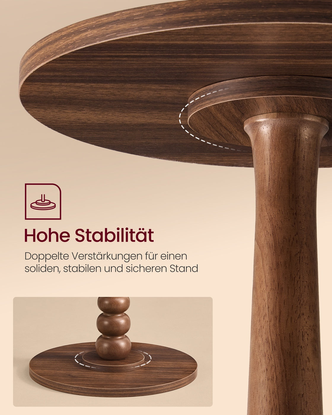 Mariel Kollektion - Runder Beistelltisch im Mid-Century Modern Stil kastanienwalnussfarben