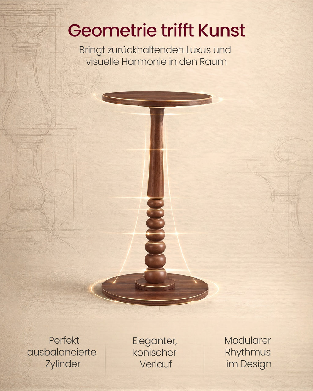 Mariel Kollektion - Runder Beistelltisch im Mid-Century Modern Stil kastanienwalnussfarben