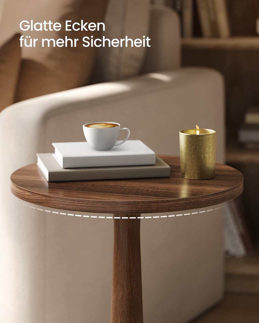 Mariel Kollektion - Runder Beistelltisch im Mid-Century Modern Stil kastanienwalnussfarben