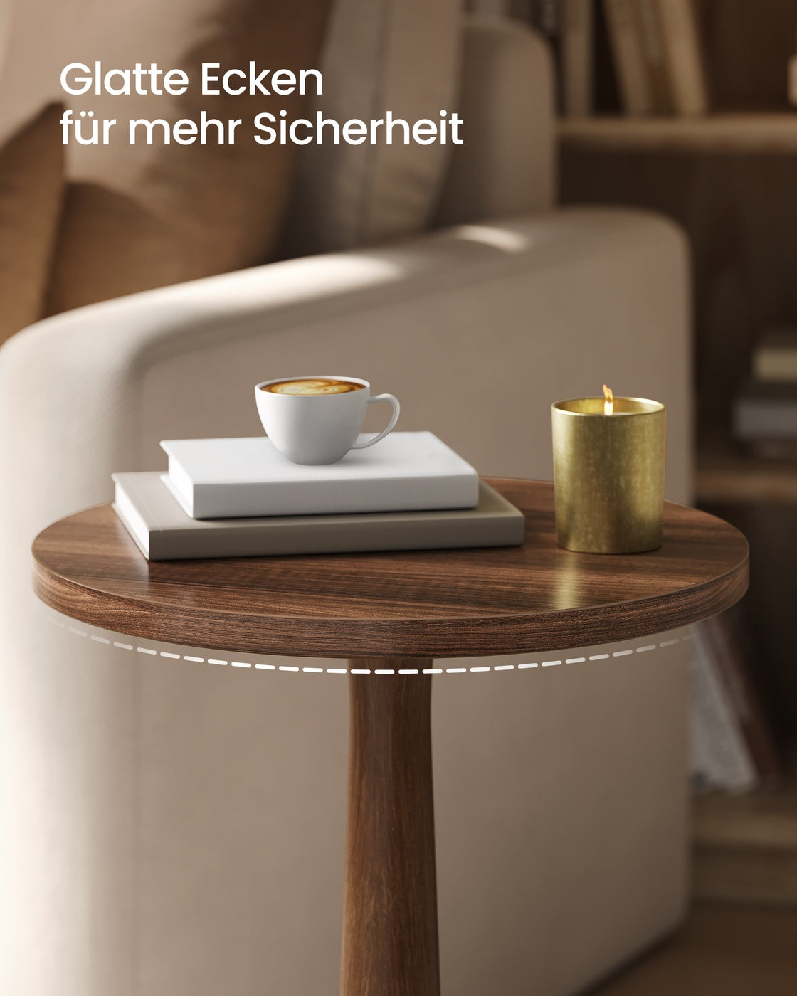 Mariel Kollektion - Runder Beistelltisch im Mid-Century Modern Stil kastanienwalnussfarben