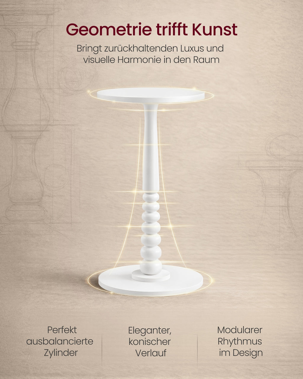 Mariel Kollektion - Runder Beistelltisch im Mid-Century Modern Stil wolkenweiß